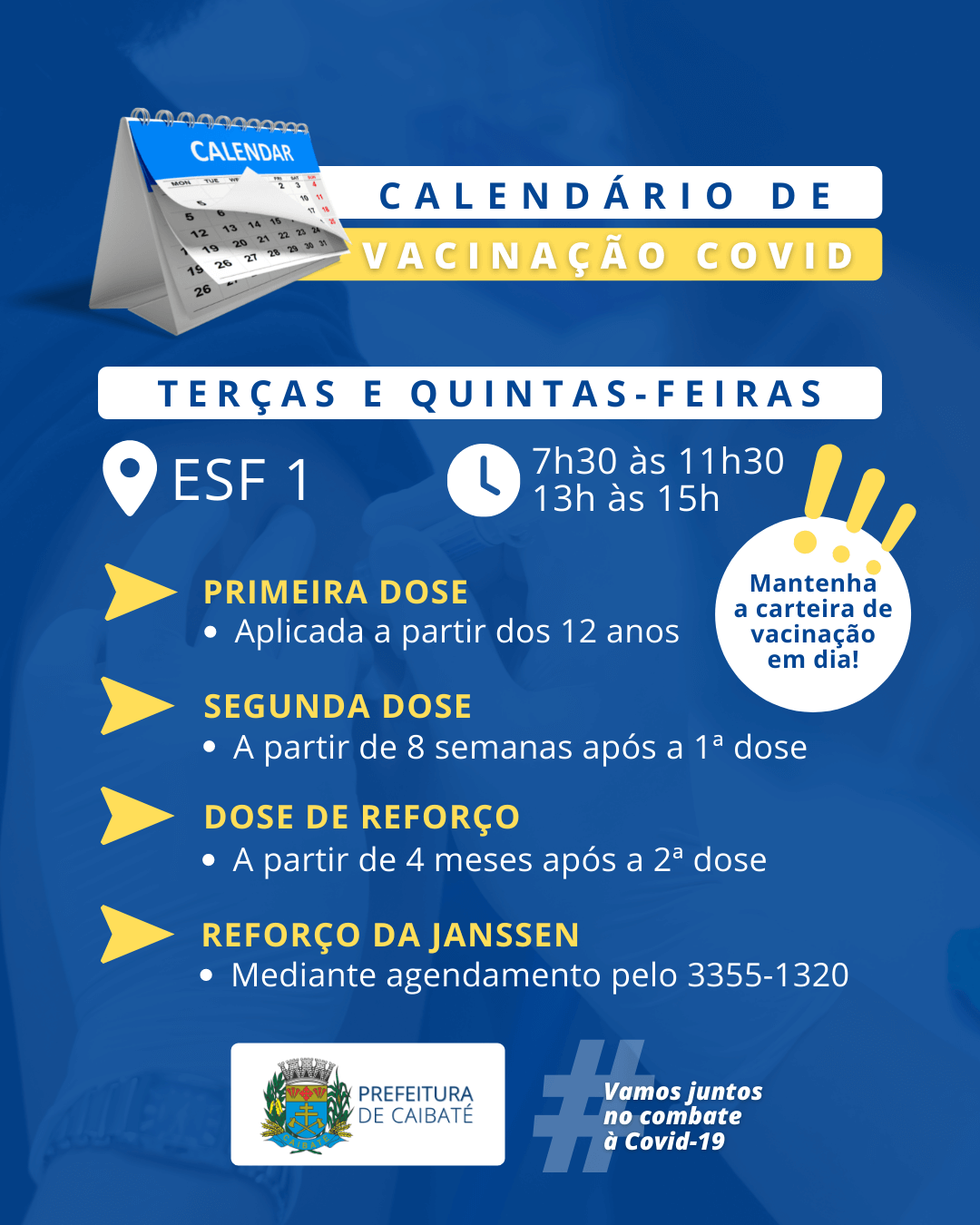 CONFIRA NOVO CALENDÁRIO DE VACINAÇÃO COVID-19 